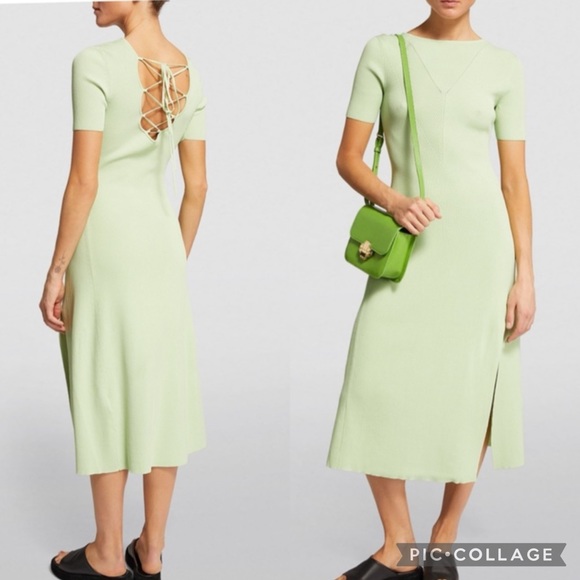 🩷SOLD🩷Maje bateau light green ribbed sweater midi dress 36 XS S - Picture 2 of 16